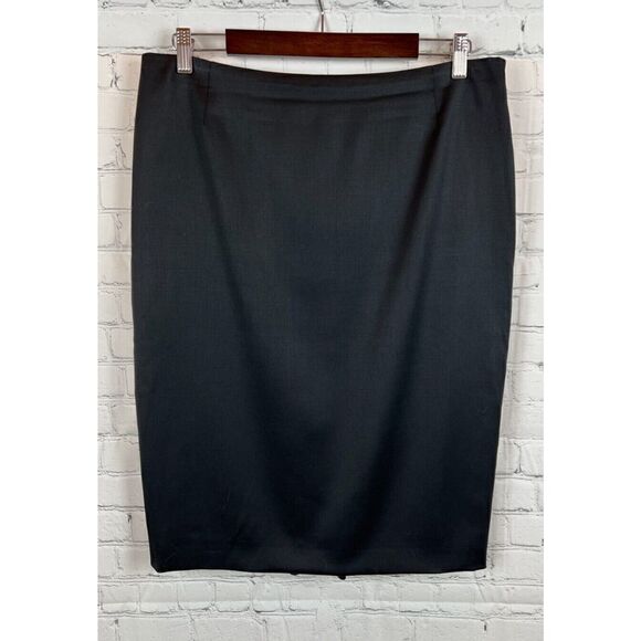ESCADA black wool elastane satin trim pencil straight classic skirt size 42 (12) - Picture 1 of 8